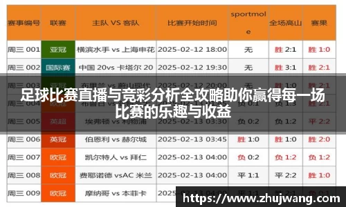 足球比赛直播与竞彩分析全攻略助你赢得每一场比赛的乐趣与收益